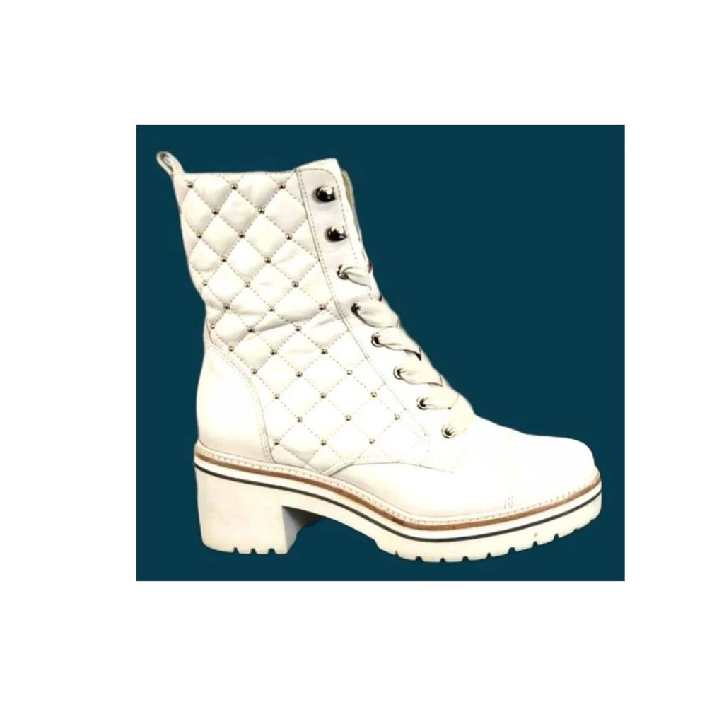 Michael Kors Tilda Quilted cream Leather Combat Boots - Size 7